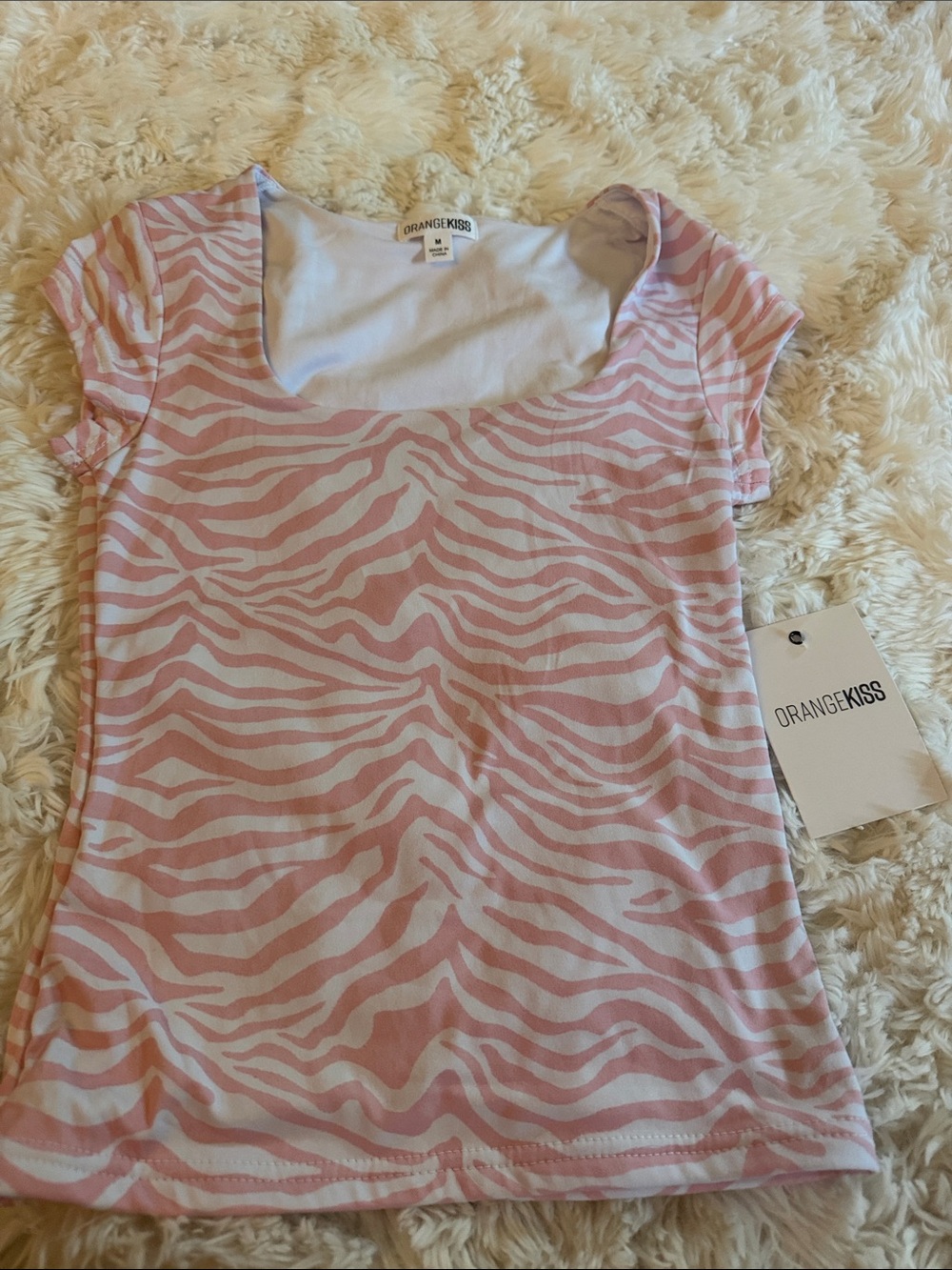 Orange Kiss Pink Zebra-Print Scoop Neck Short Sleeve Top